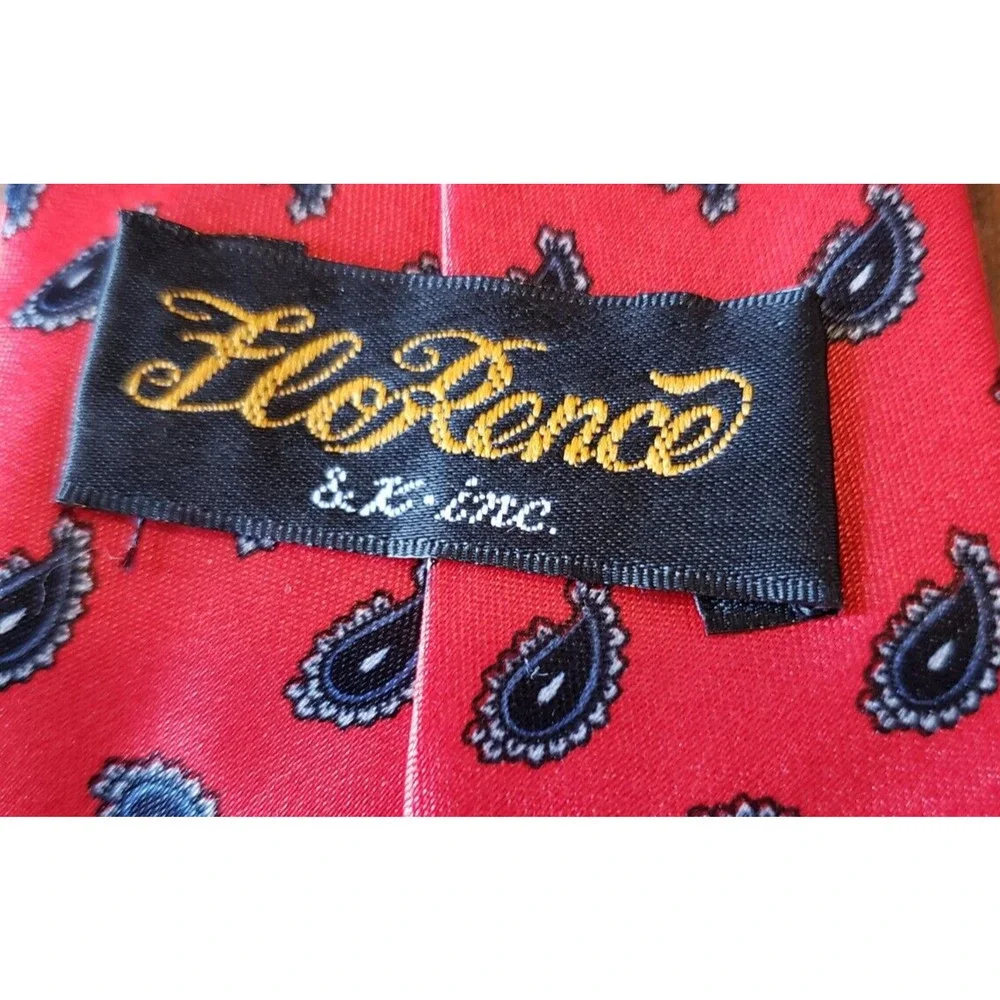 Florence & K Inc Red and Black Paisley Pattern Neck Tie Vintage Florence Silk
